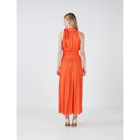 BCBGMaxAzria - Orange Halter Neck Maxi Dress with Side Slit, size M - Picture 3 of 12